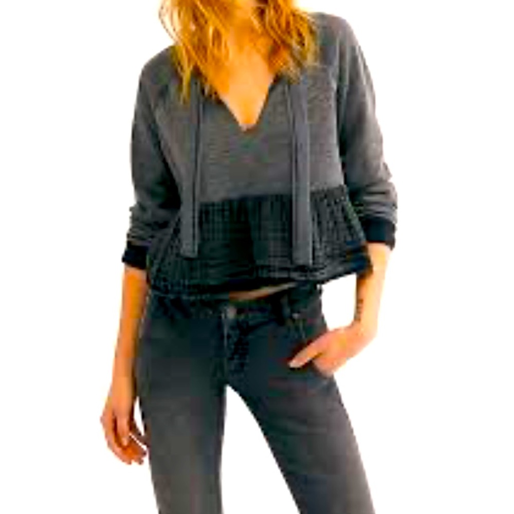 NWT Free People Sweet Jane Gray Ruffle Hem Hoodie